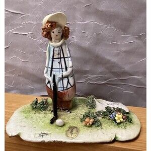 Zampiva Italy Porcelain Figurine Woman Golfing Spaghetti Hair Signed Vintage